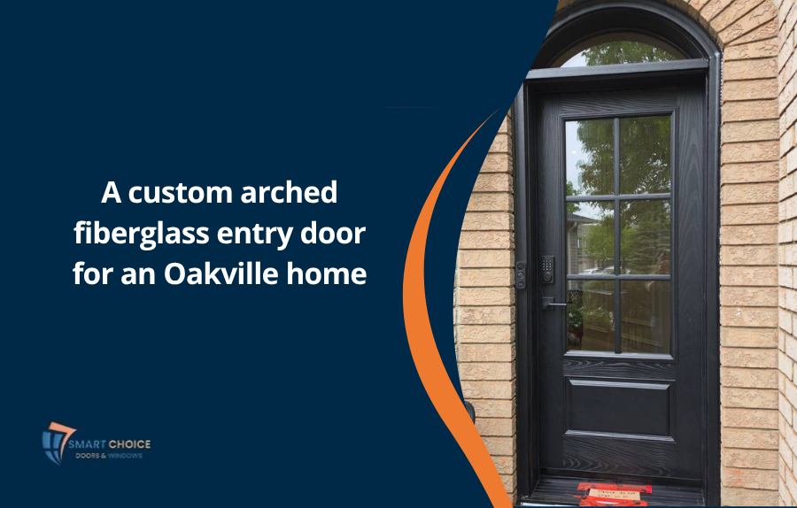 A custom arched fiberglass entry door for an Oakville home