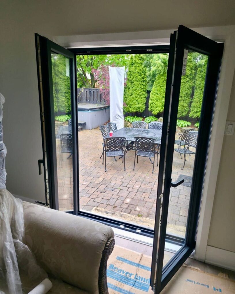 Interior view of black tilt and turn patio door in Oakville
