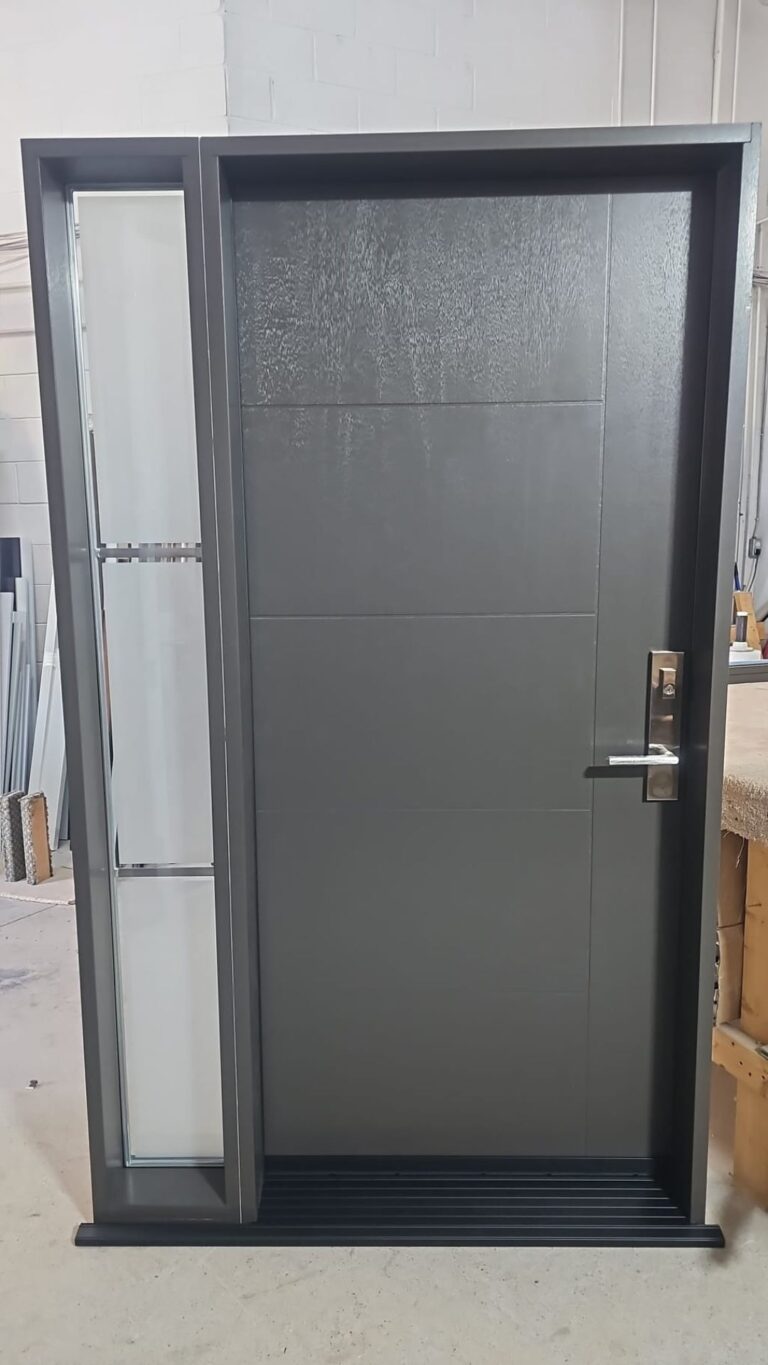 Fiberglass wood grain front door with sidelite