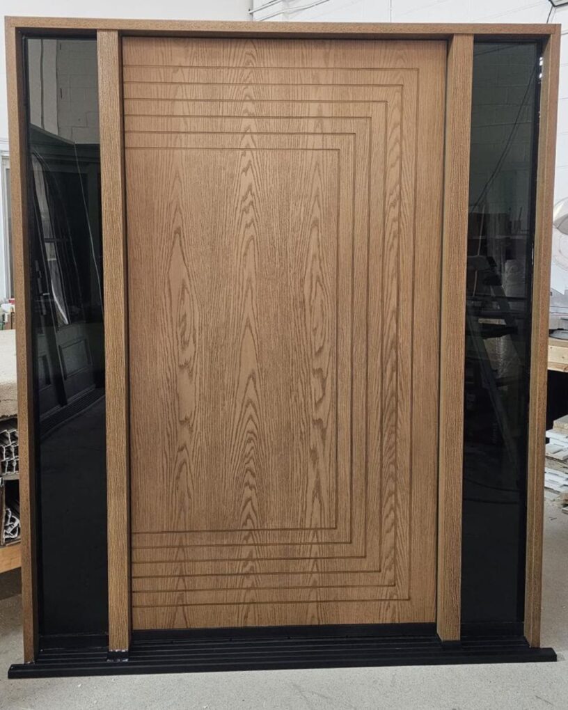 Custom-fiberglass-wood-grain-entry-door-with-two-sidelights-for-a-New-Jersey-home